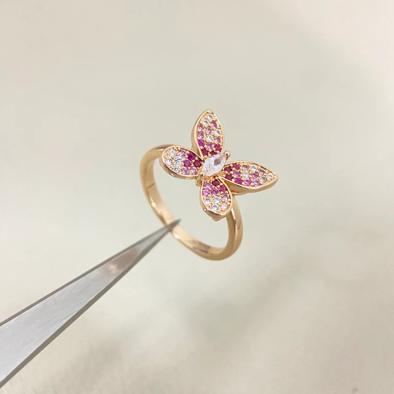 Multicolor Gold Butterfly Motif Pavé-Set Crystals Ring 3