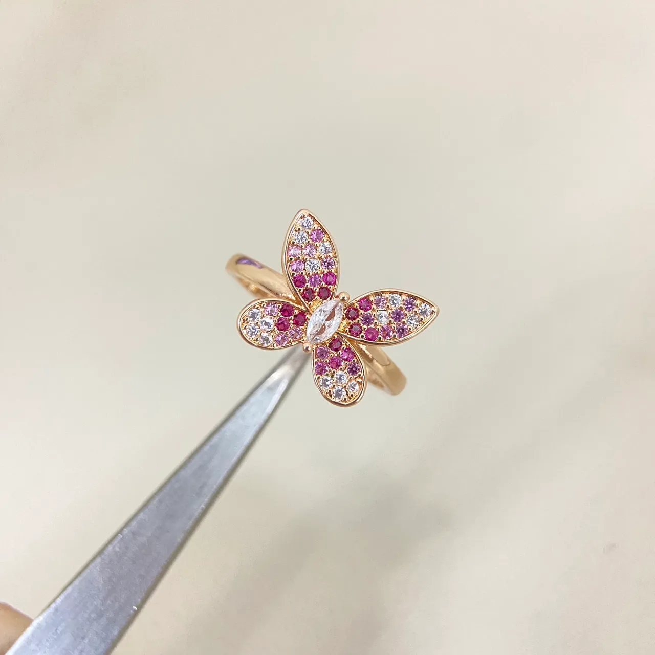 Multicolor Gold Butterfly Motif Pavé-Set Crystals Ring 4