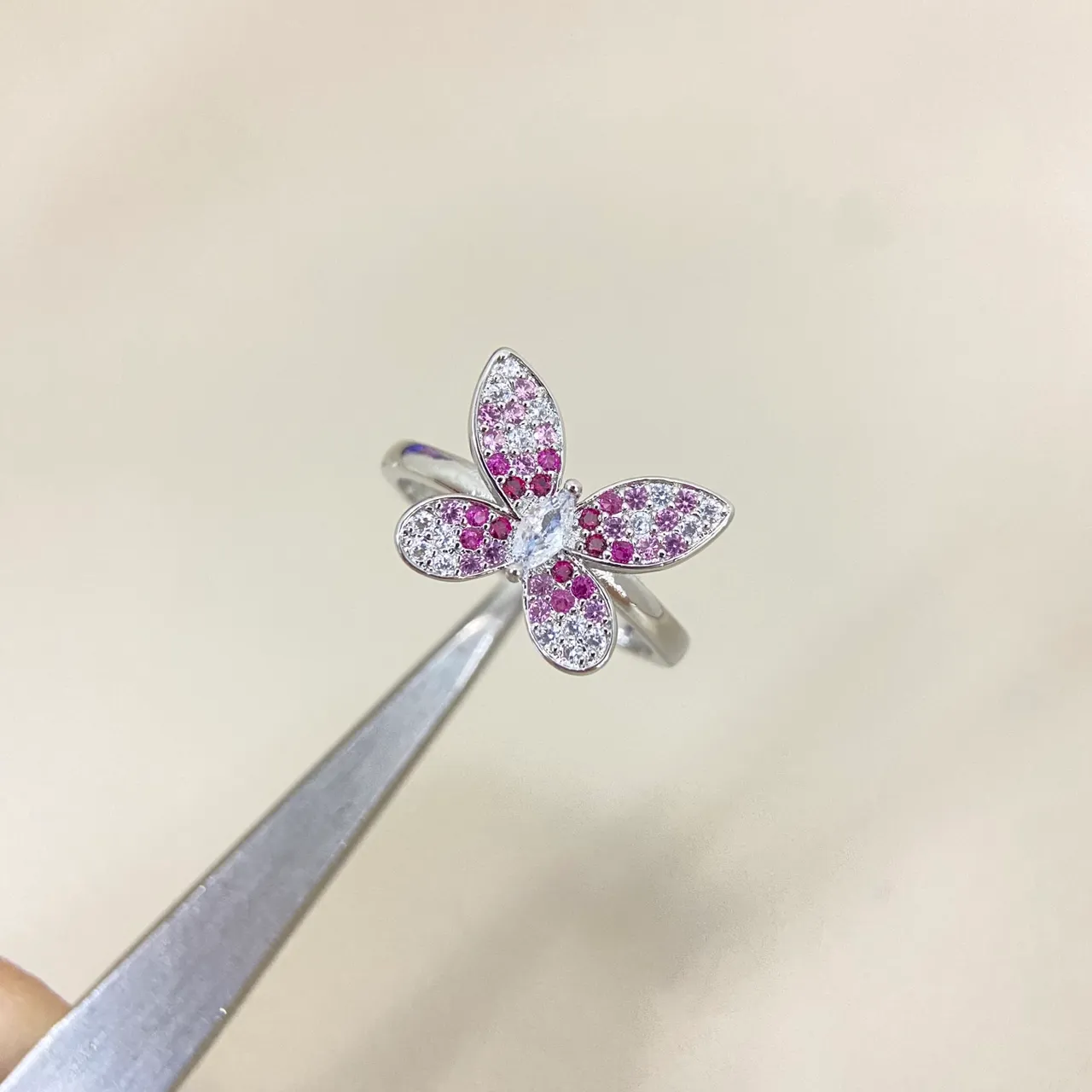 Multicolor Gold Butterfly Motif Pavé-Set Crystals Ring 5