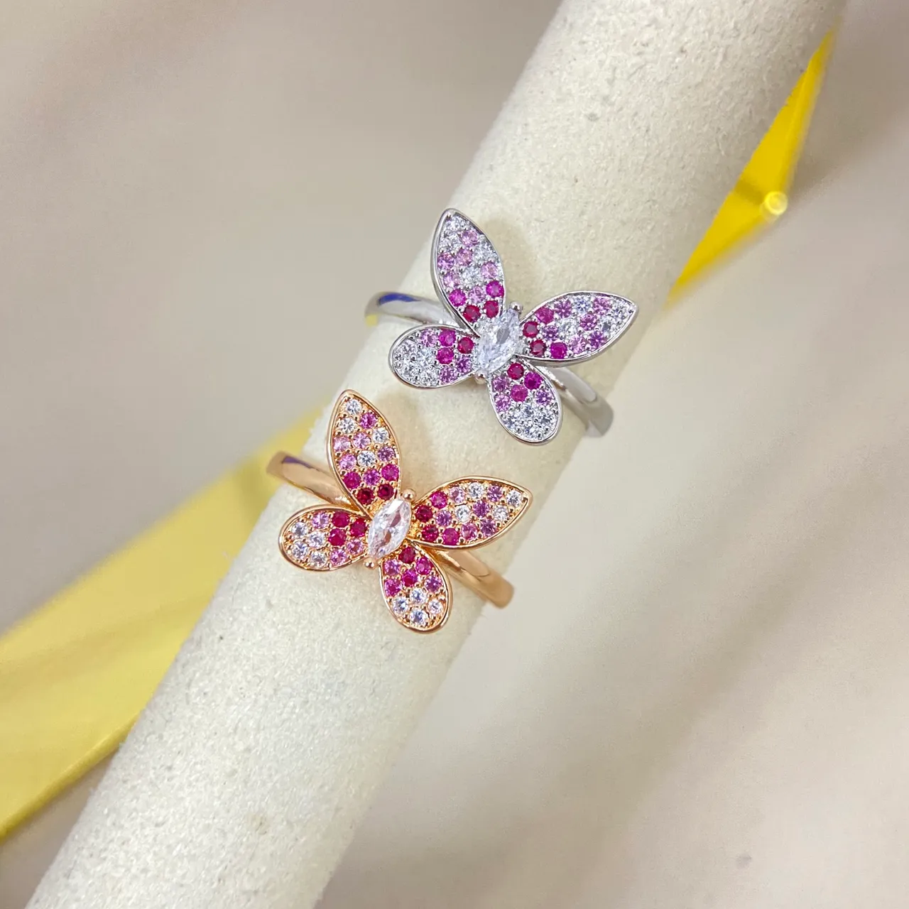 Multicolor Gold Butterfly Motif Pavé-Set Crystals Ring 9
