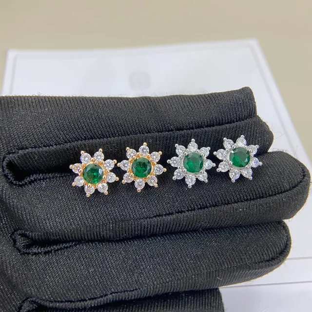 Multicolor Gold Flower-Shaped Halo Pave-Set Surround Earrings 5