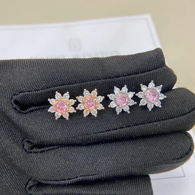 Multicolor Gold Flower-Shaped Halo Pave-Set Surround Earrings 8