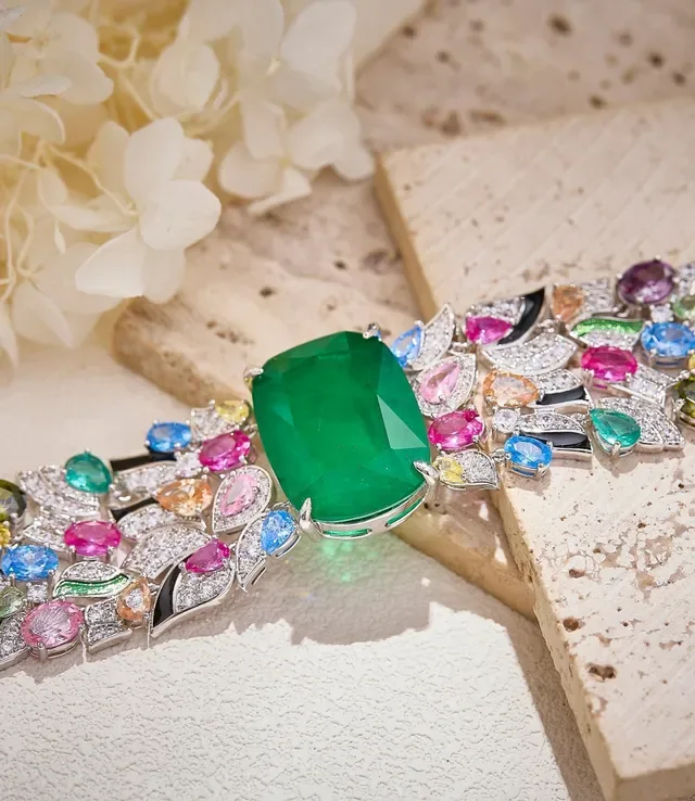 Multigemstone Pavé-Diamond Enamel-Accented Articulated Link Bracelet 3