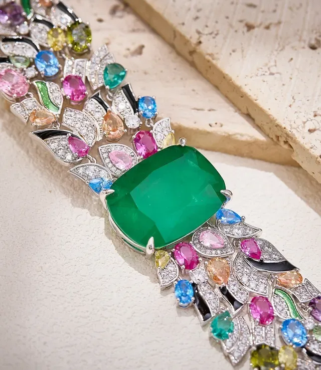 Multigemstone Pavé-Diamond Enamel-Accented Articulated Link Bracelet 4