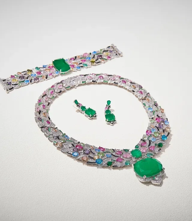 Multigemstone Pavé-Diamond Enamel-Accented Articulated Link Bracelet 6