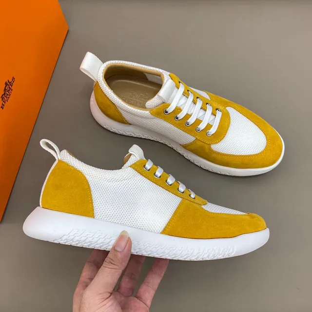 Mustard Yellow and White Mesh-Suede Lifestyle Sneakers 7