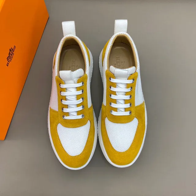 Mustard Yellow and White Mesh-Suede Lifestyle Sneakers 9