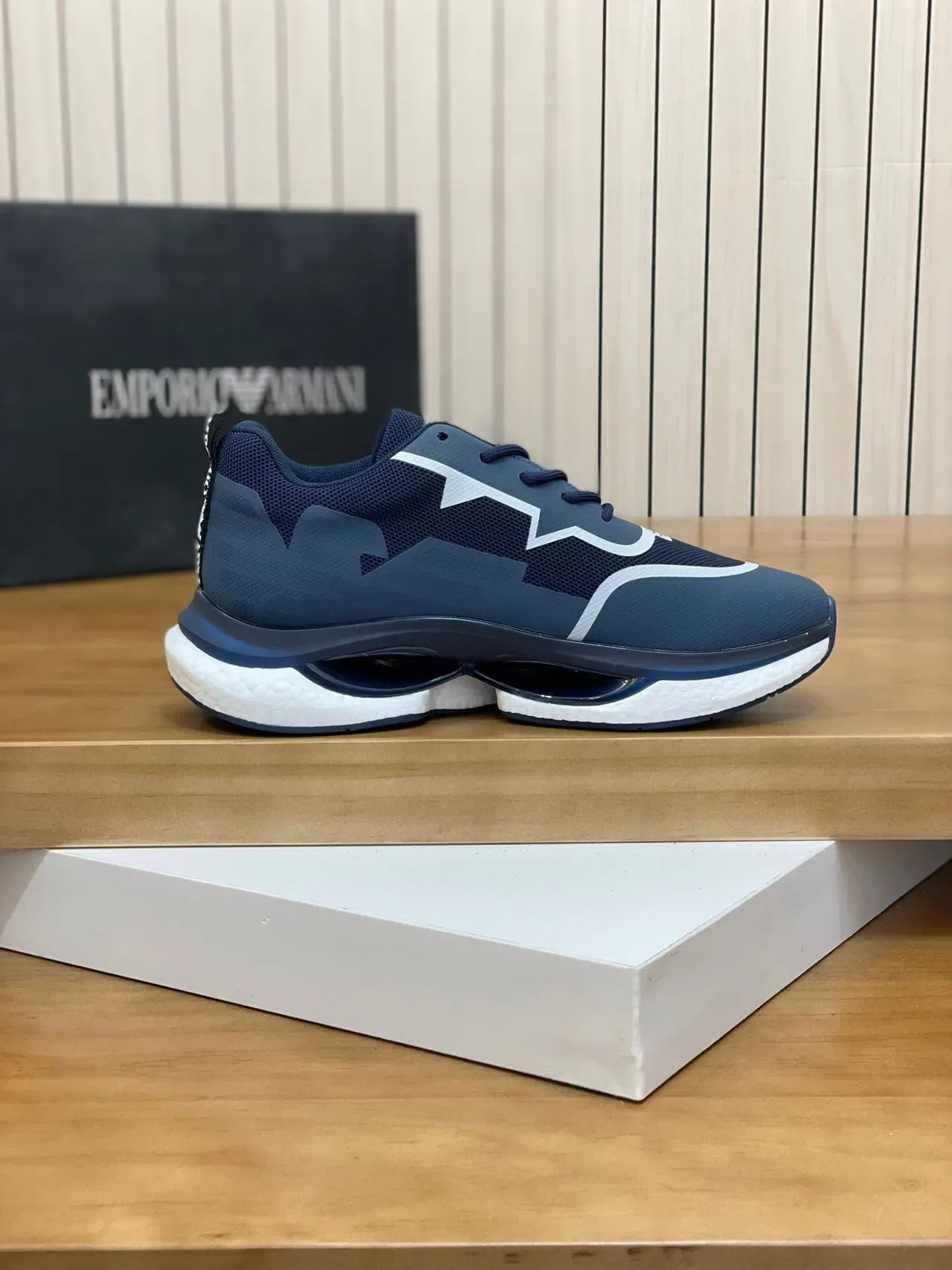 Navy Blue and White Piped Layered Upper Sneaker 5