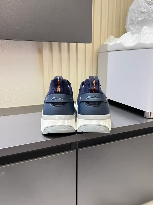 Navy Blue Knit Upper Sculpted White Midsole Sneakers 2