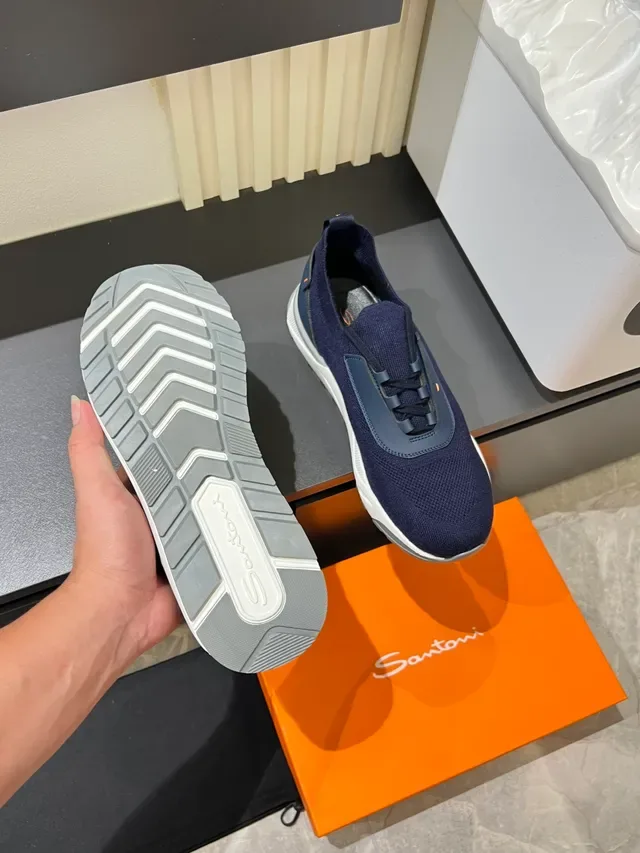 Navy Blue Knit Upper Sculpted White Midsole Sneakers 3