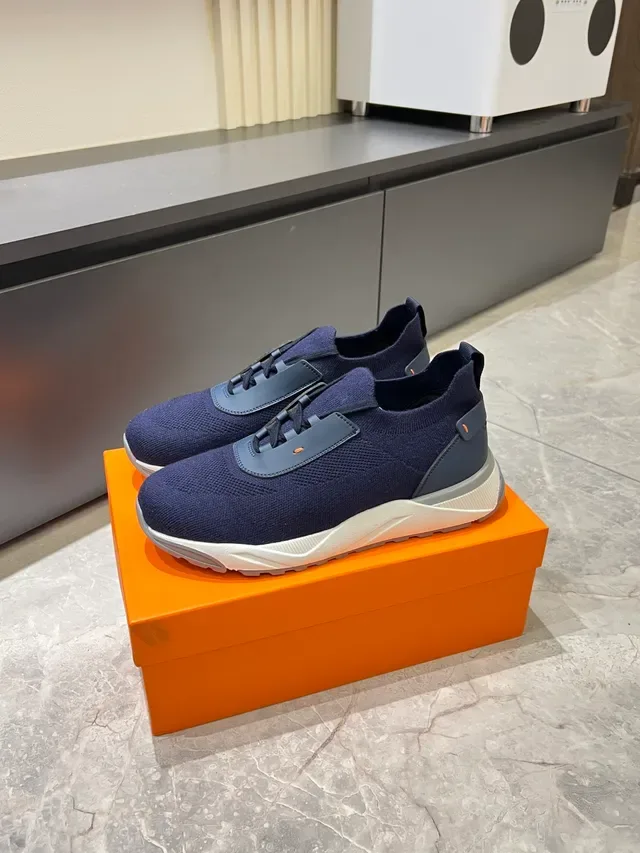 Navy Blue Knit Upper Sculpted White Midsole Sneakers 5