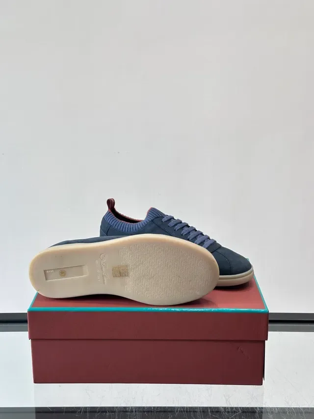 Navy Blue Suede Upper Ribbed Knit Collar Sneakers 2