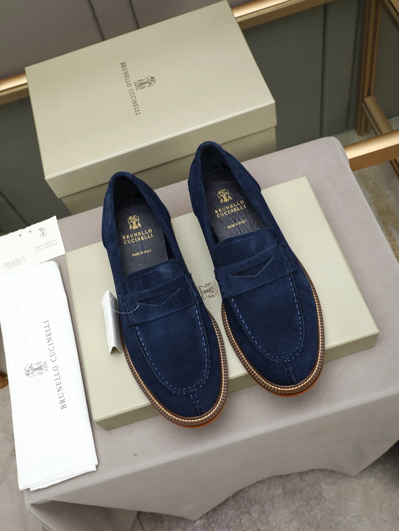 Navy Brown Suede Penny Strap Loafer 2