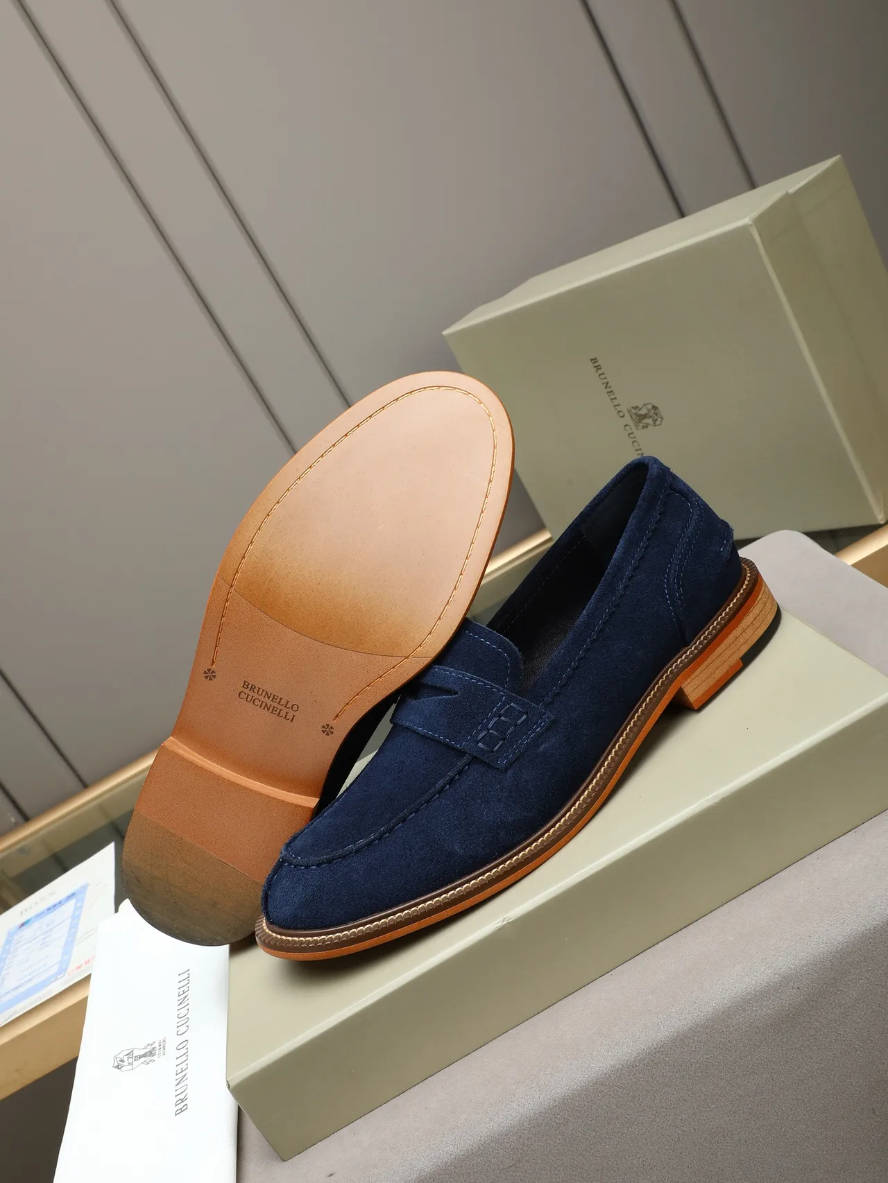 Navy Brown Suede Penny Strap Loafer 4