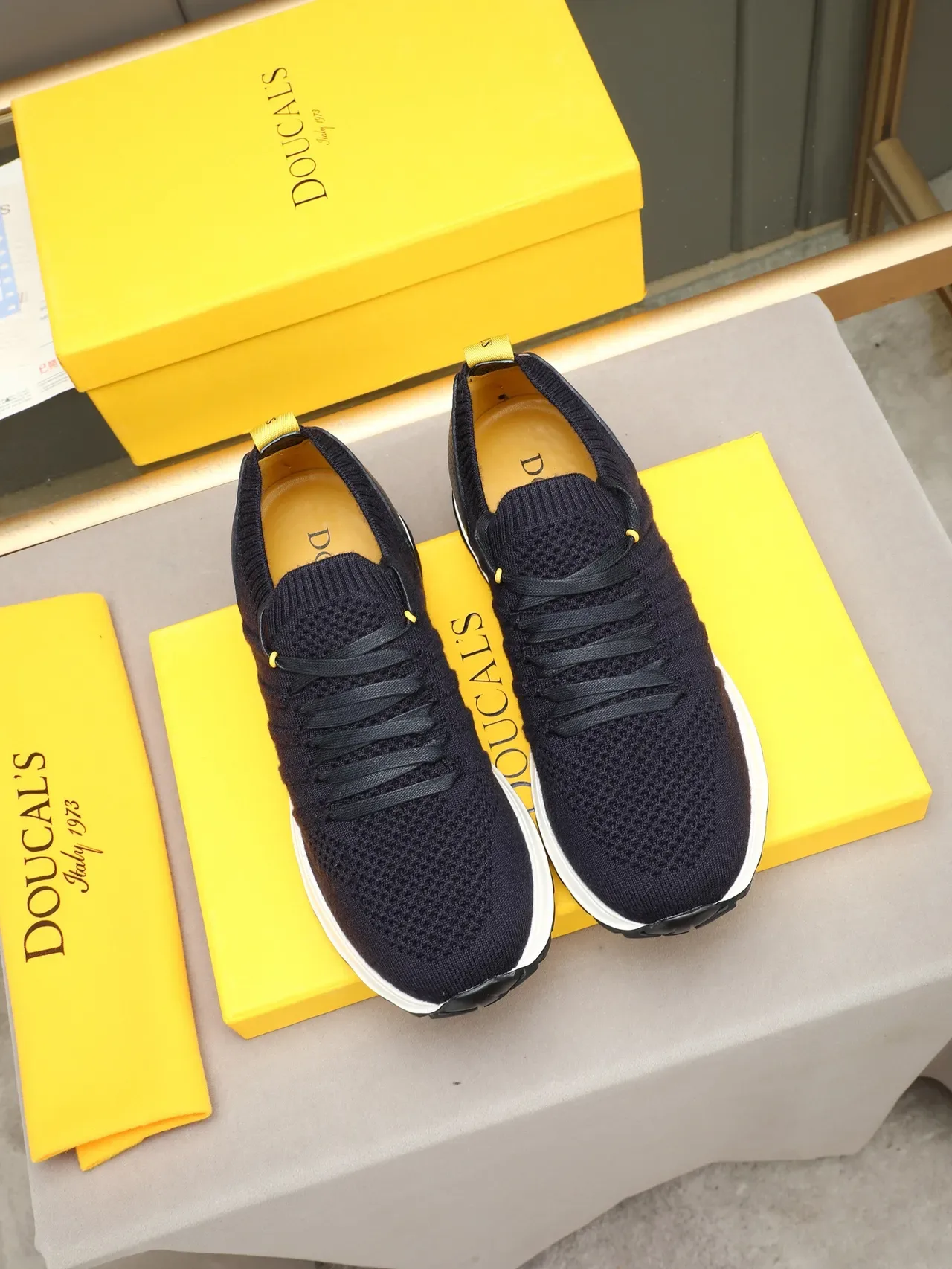 Navy Knit and Leather Slip-On Sneaker 3