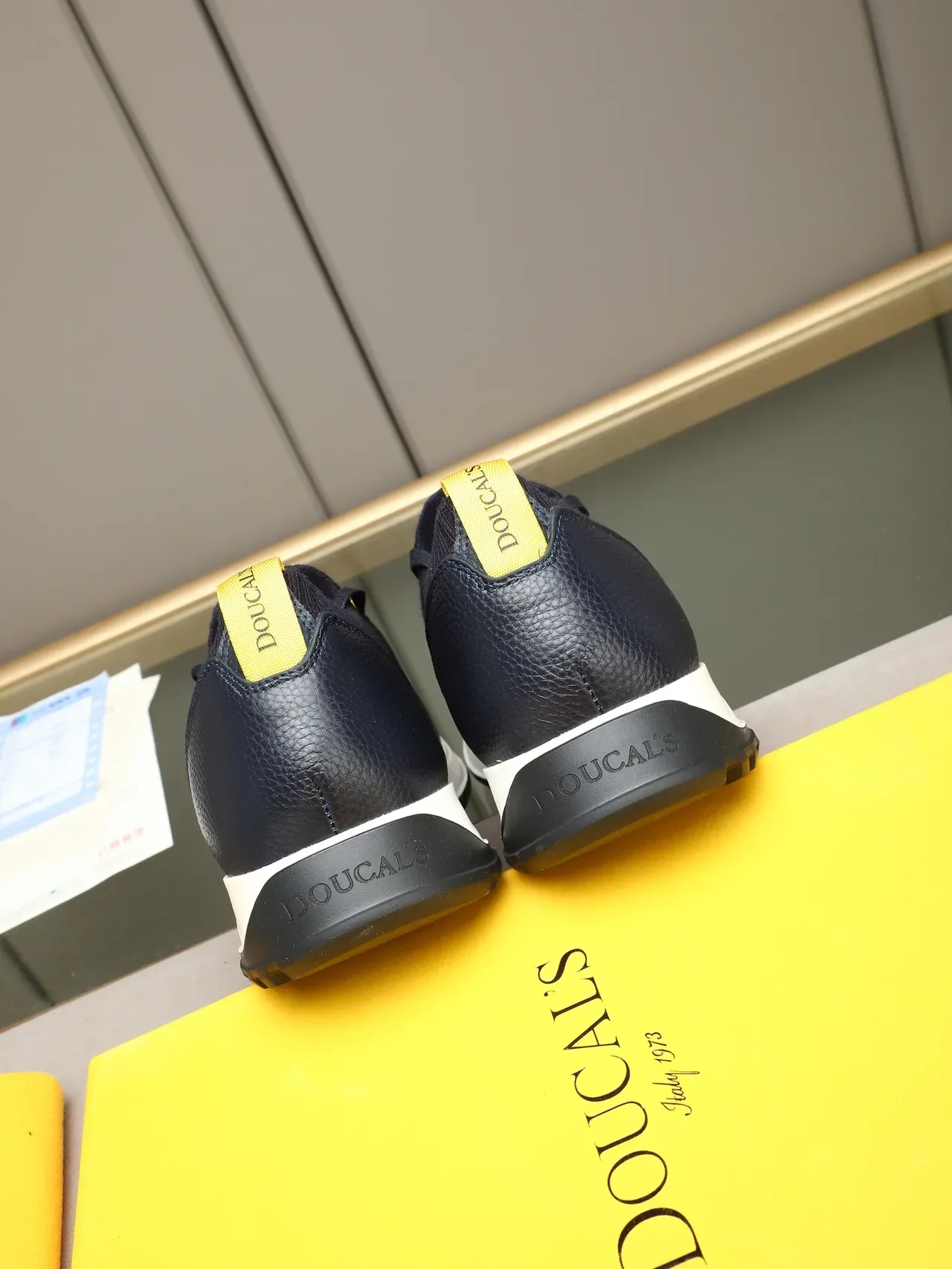 Navy Knit and Leather Slip-On Sneaker 4