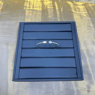 Navy Silver باندج مفتوح سوار حجر بيضاوي مزدوج