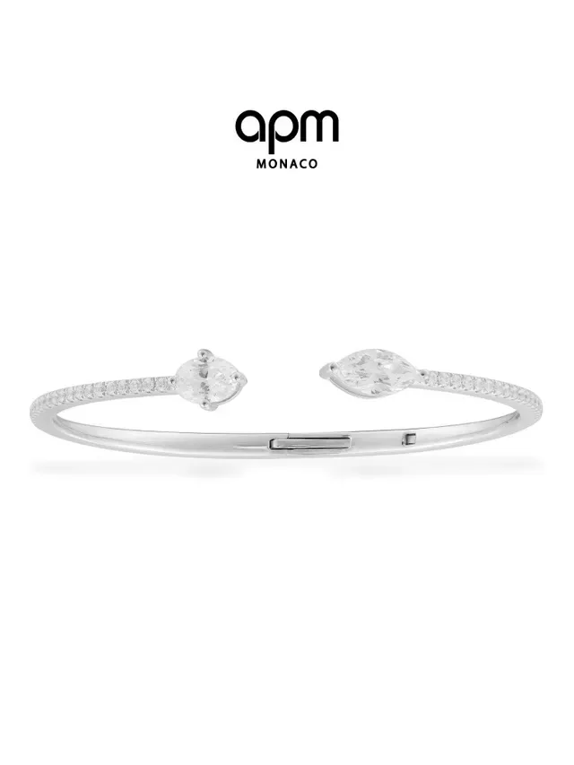Navy Silver Open Bangle Dual Oval Stone Bracelet 2
