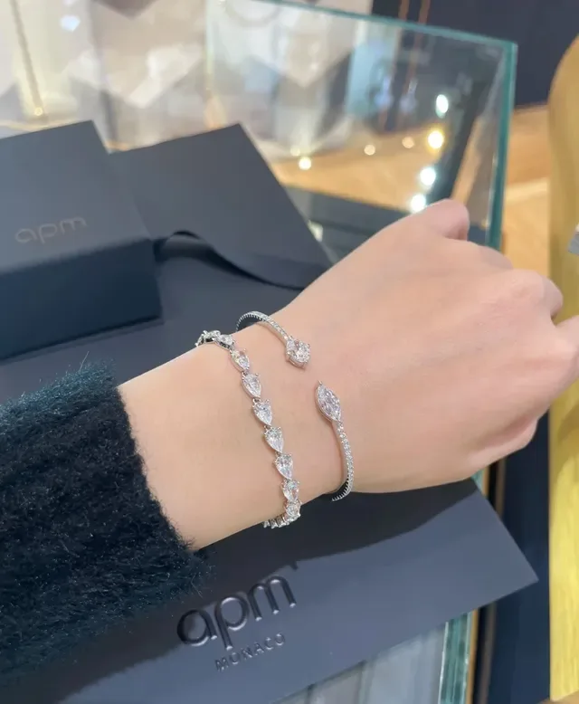Navy Silver Open Bangle Dual Oval Stone Bracelet 3