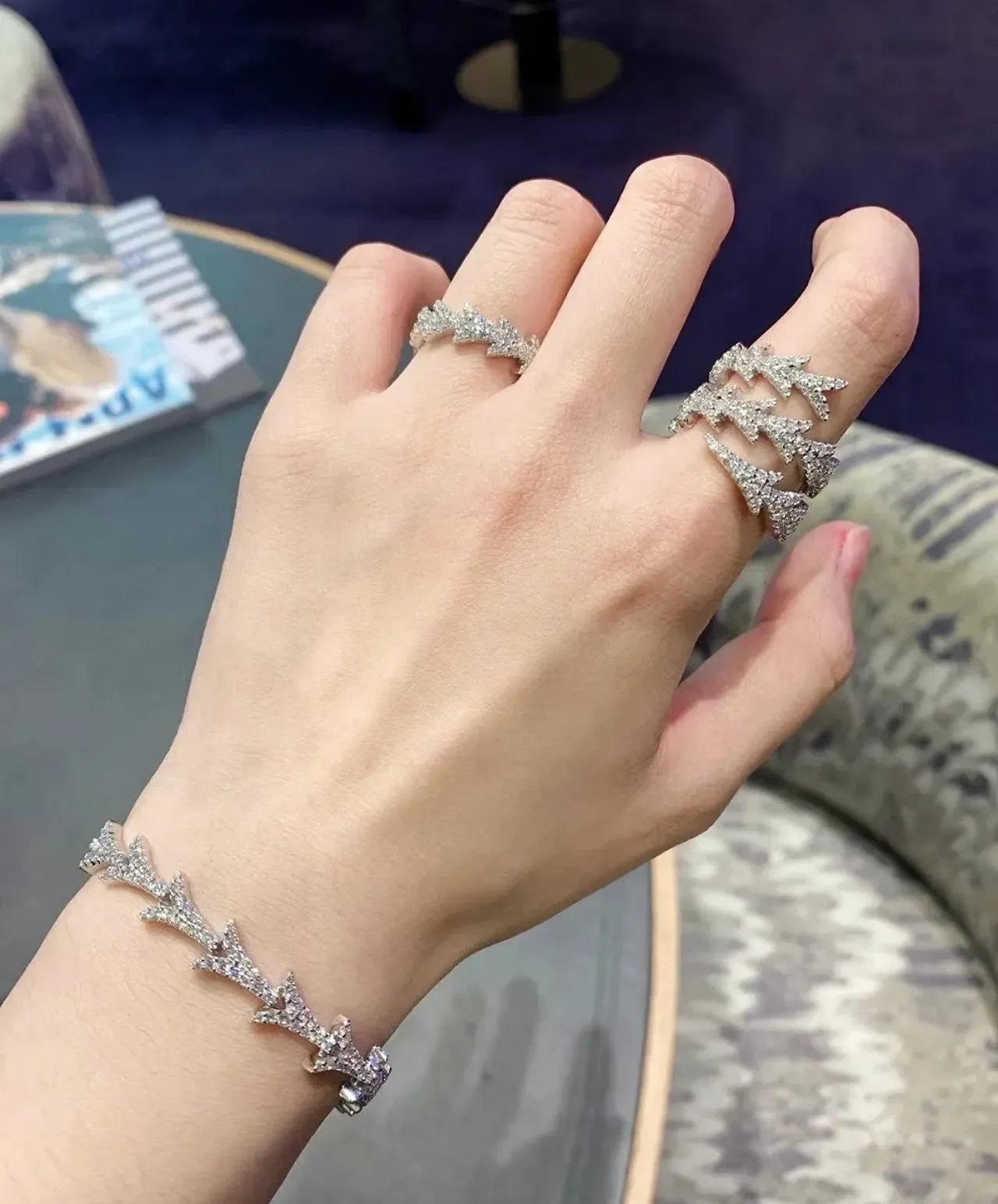 Navy Silver Pavé-Set Arrow Motif Bracelet 4