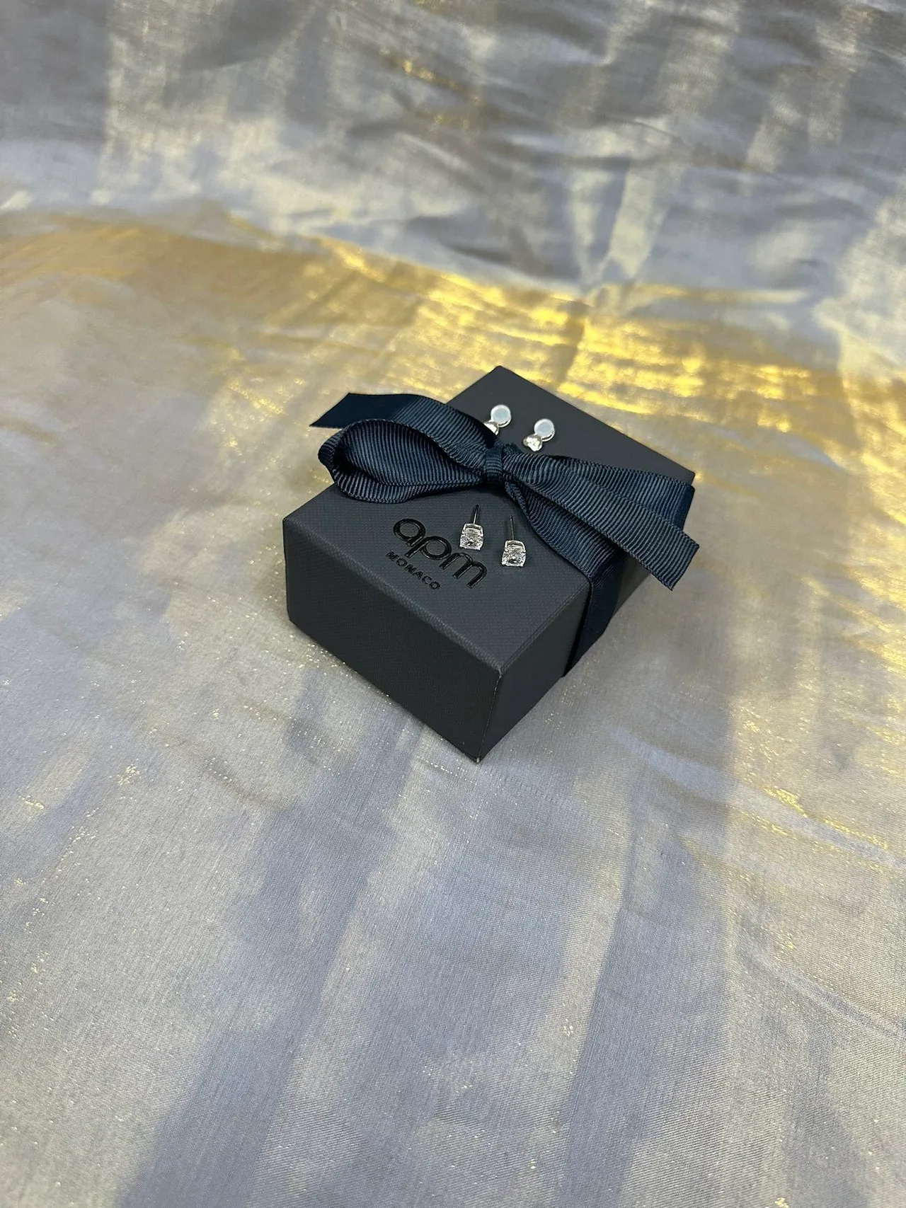 Navy Silver Square-Cut Stone Prong-Set Earrings 5