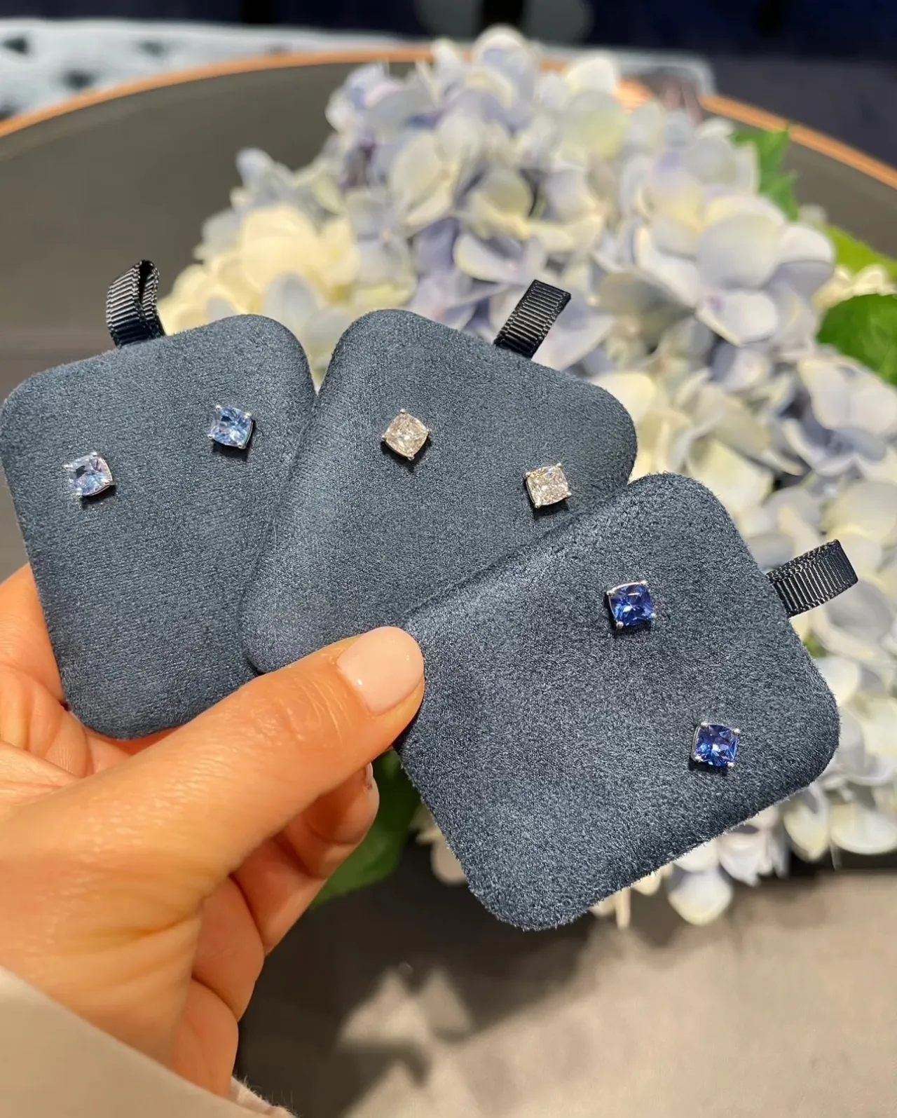 Navy Silver Square-Cut Stone Prong-Set Earrings 6