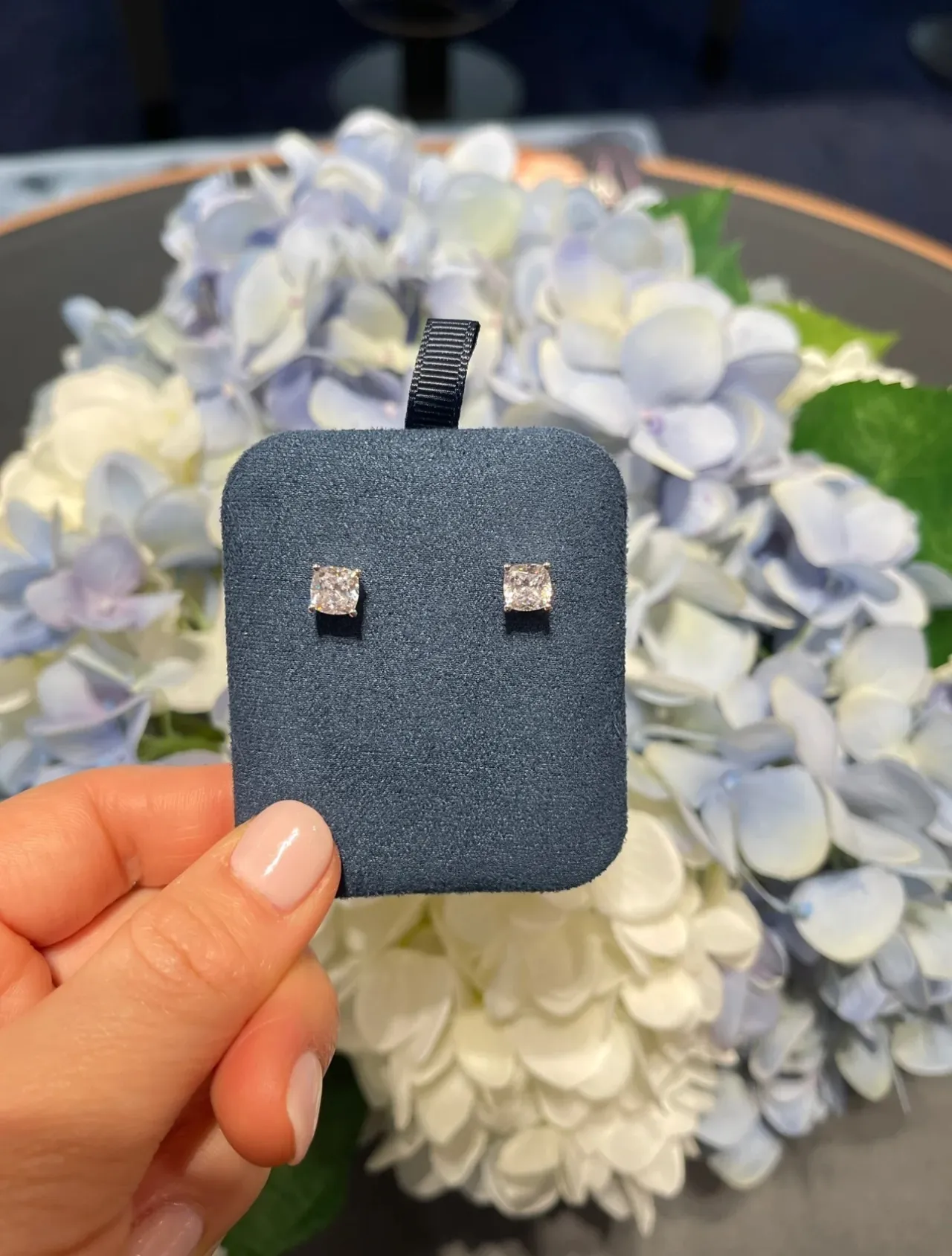 Navy Silver Square-Cut Stone Prong-Set Earrings 8