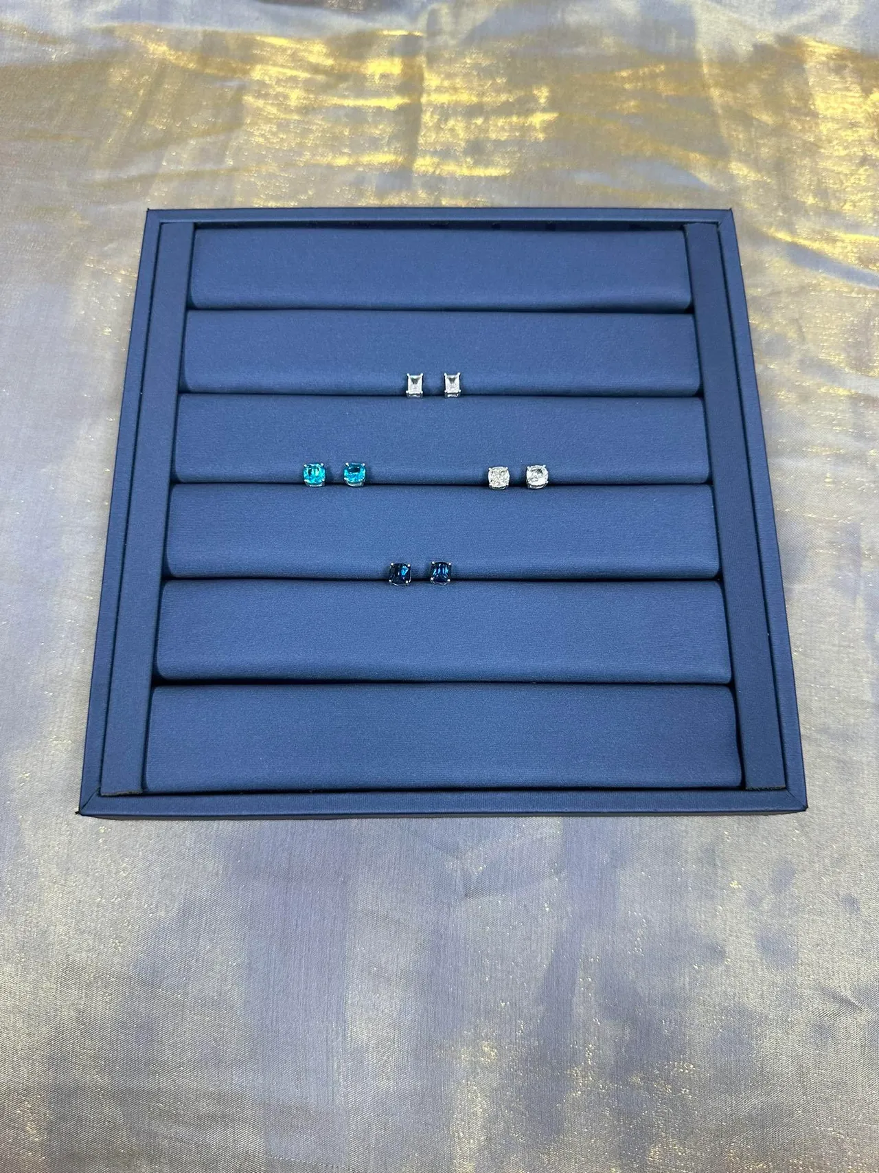 Navy Silver Square-Cut Stone Prong-Set Earrings 9