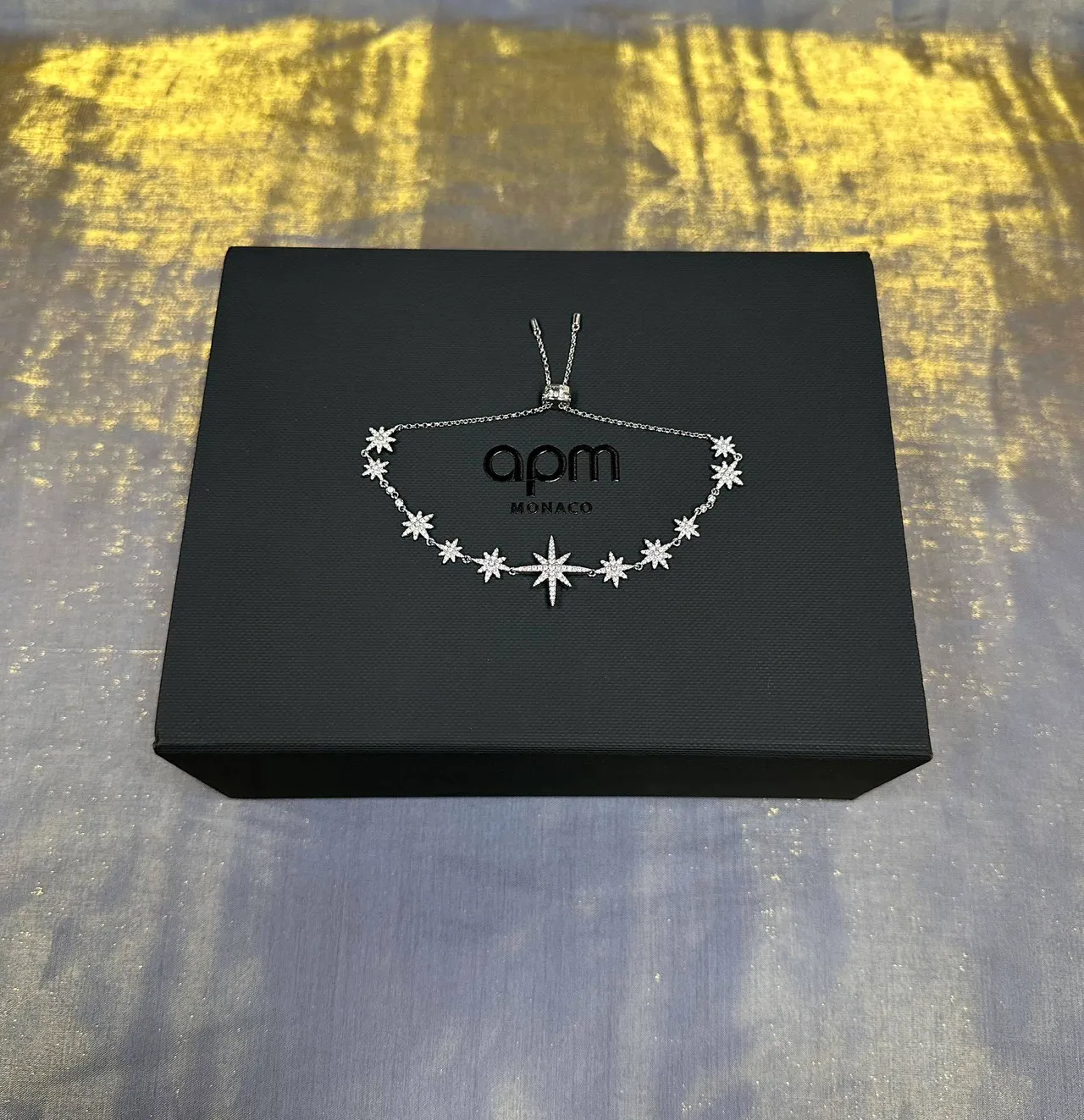 Navy Silver Starburst Motif Pavé-Set Stones Bracelet 2