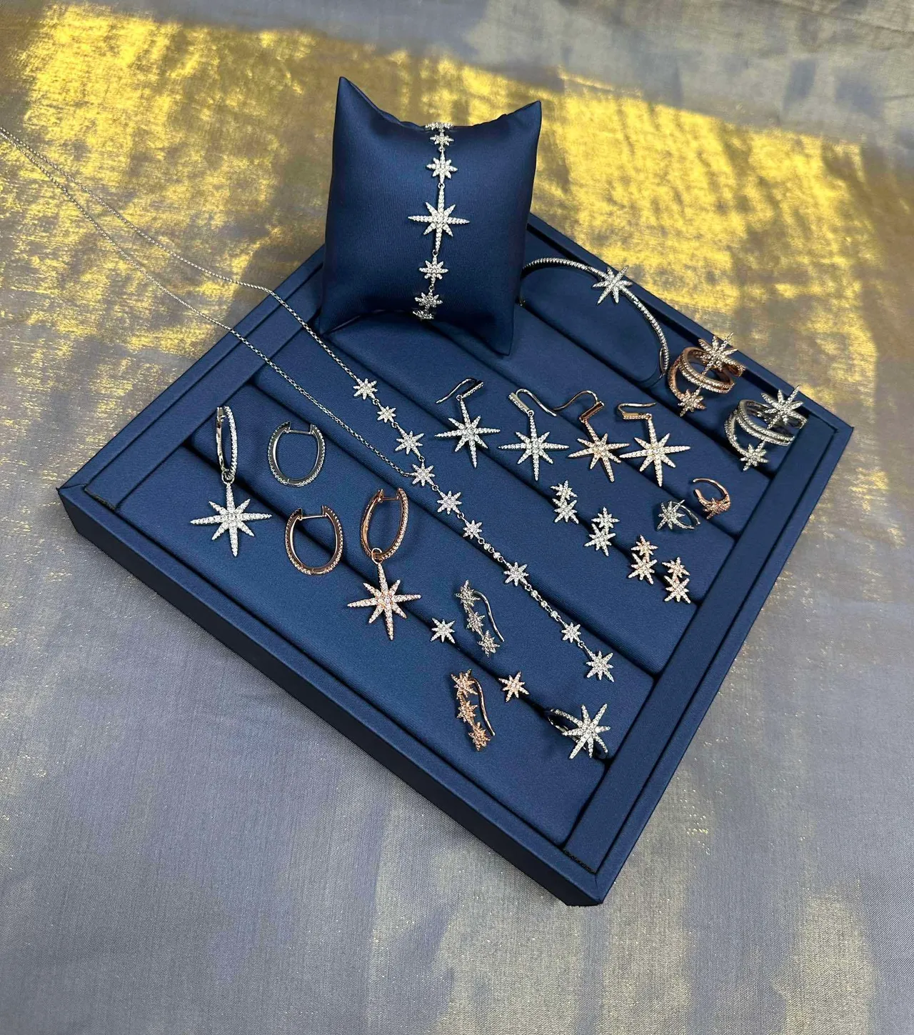 Navy Silver Starburst Motif Pavé-Set Stones Bracelet 6