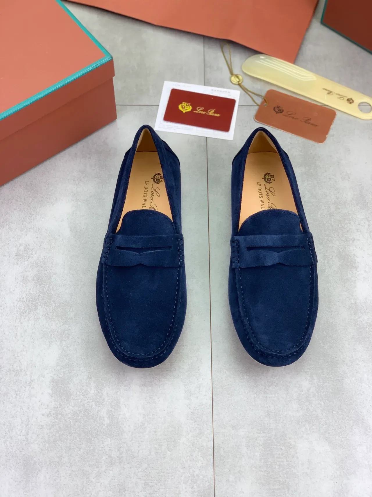 Navy Suede Penny Strap Loafers 4