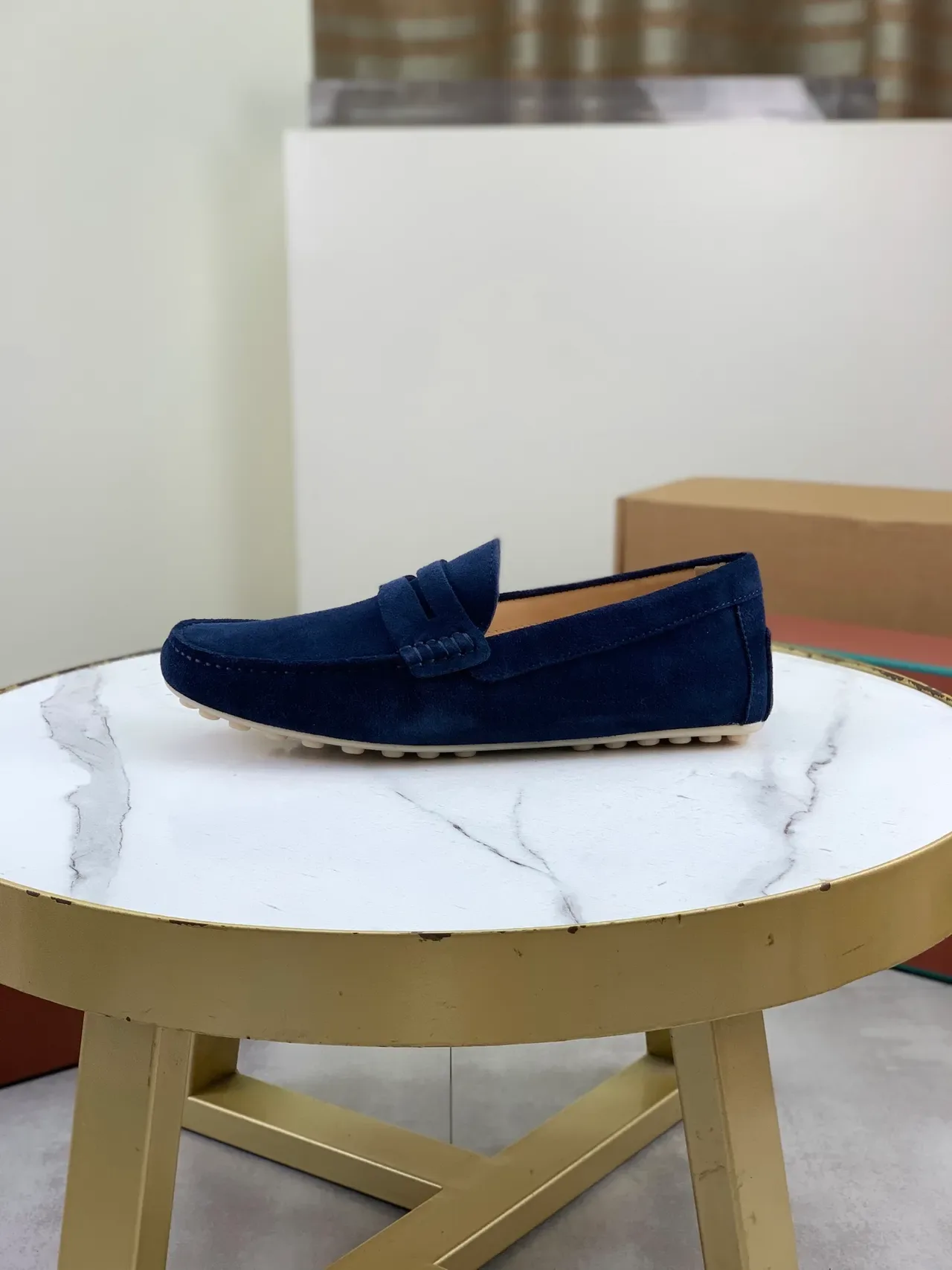 Navy Suede Penny Strap Loafers 5