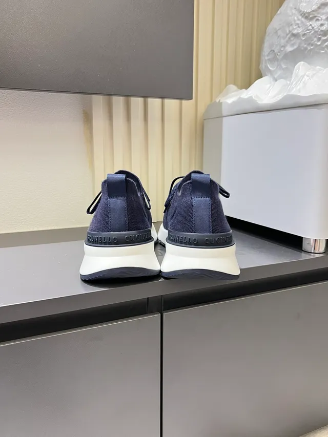 Navy White Knit Upper Rubber Toe Cap Sneakers 2