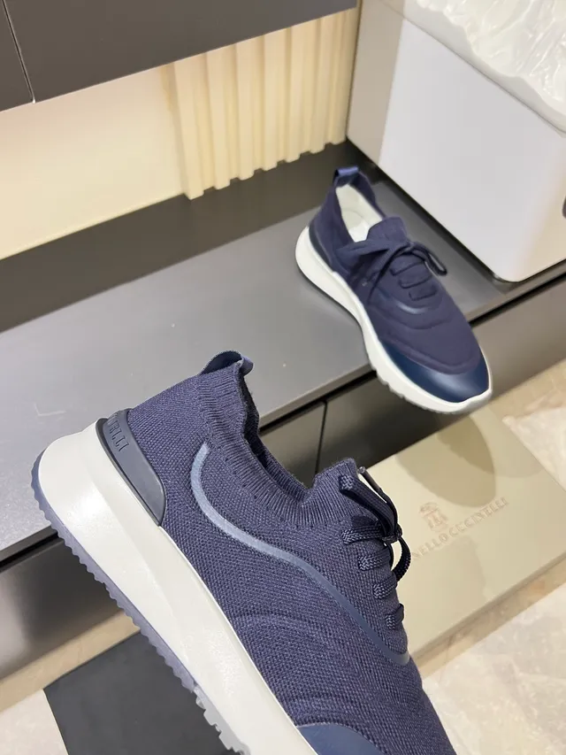 Navy White Knit Upper Rubber Toe Cap Sneakers 3