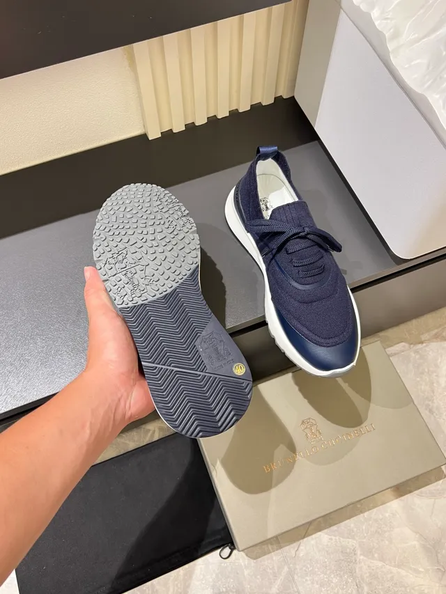 Navy White Knit Upper Rubber Toe Cap Sneakers 4