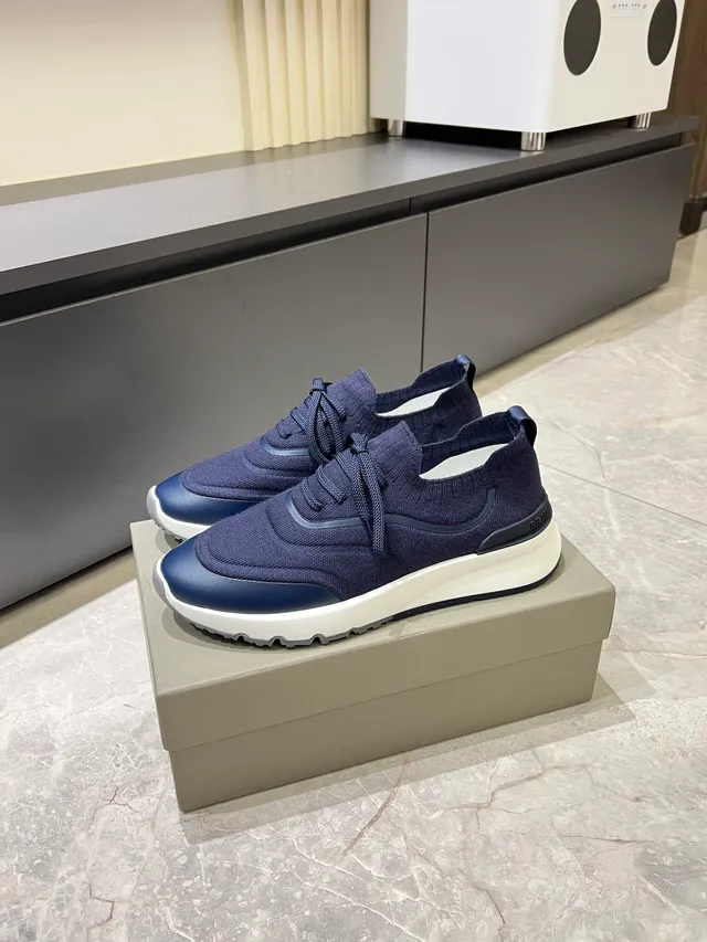 Navy White Knit Upper Rubber Toe Cap Sneakers 5