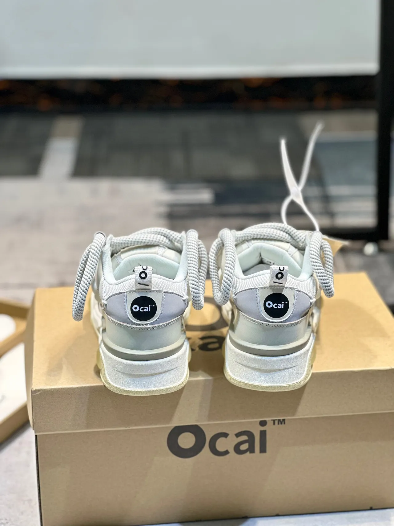 Ocai White Beige Layered Upper Rope Laces Chunky Sneakers 3