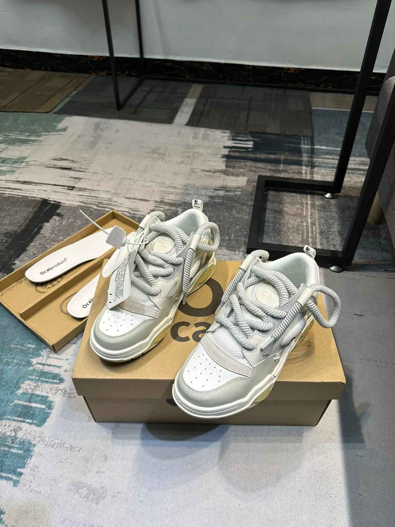 Ocai White Beige Layered Upper Rope Laces Chunky Sneakers 4