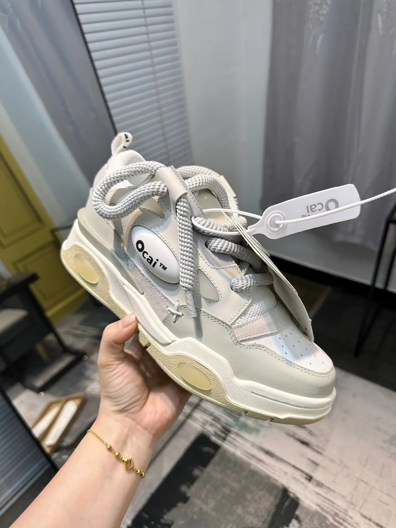 Ocai White Beige Layered Upper Rope Laces Chunky Sneakers 6