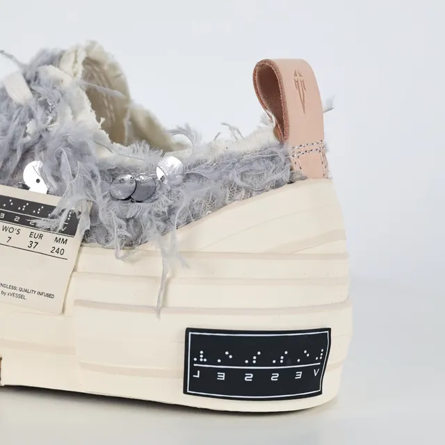 Off-White Cream and Gray Fuzzy Platform Sneakers 4