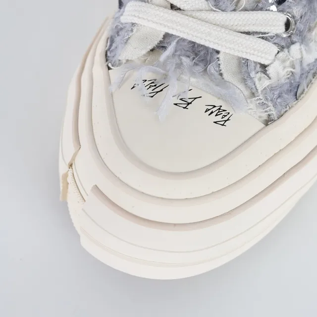 Off-White Cream and Gray Fuzzy Platform Sneakers 5