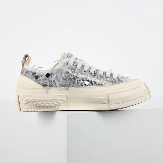 Off-White Cream and Gray Fuzzy Platform Sneakers 7