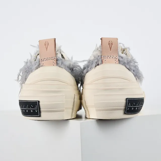Off-White Cream and Gray Fuzzy Platform Sneakers 8