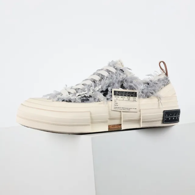 Off-White Cream and Gray Fuzzy Platform Sneakers 9