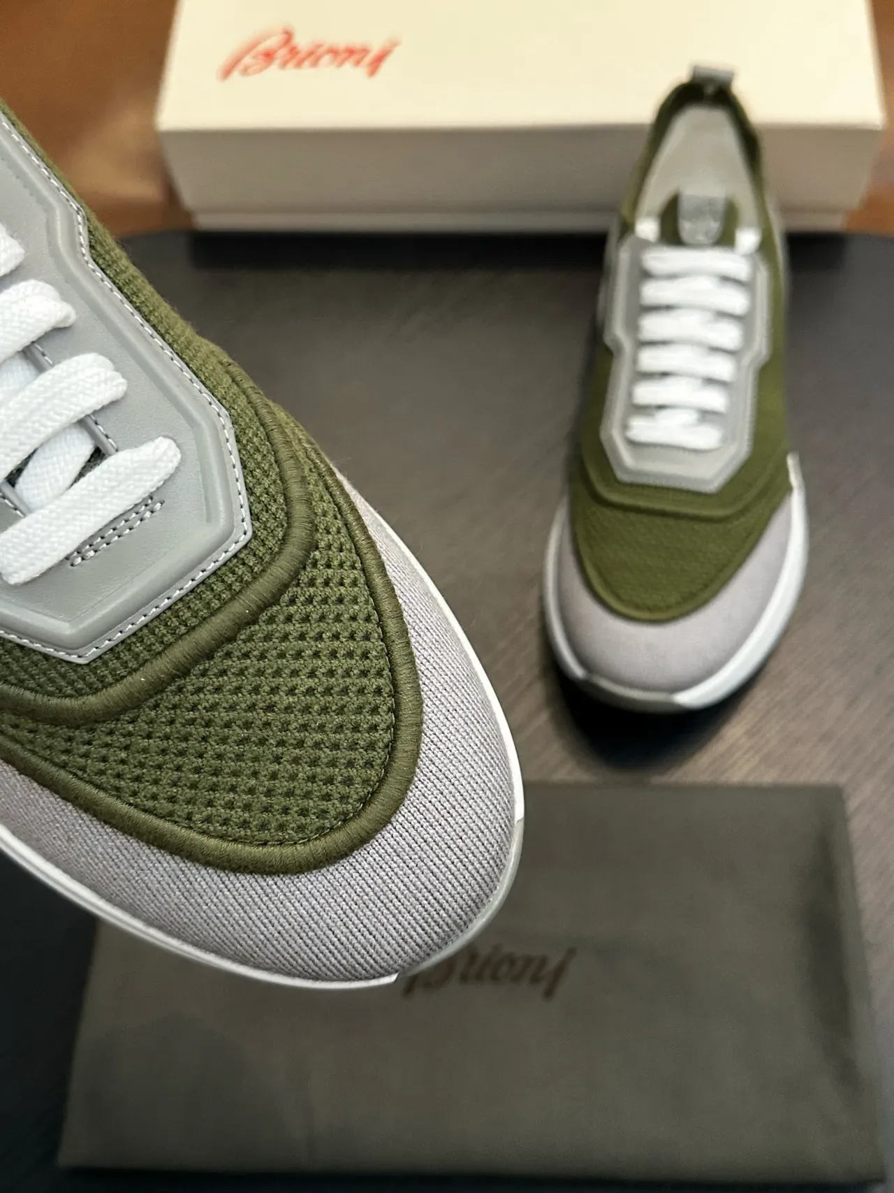 Olive Green and Gray Mesh Low-Top Sneakers 6