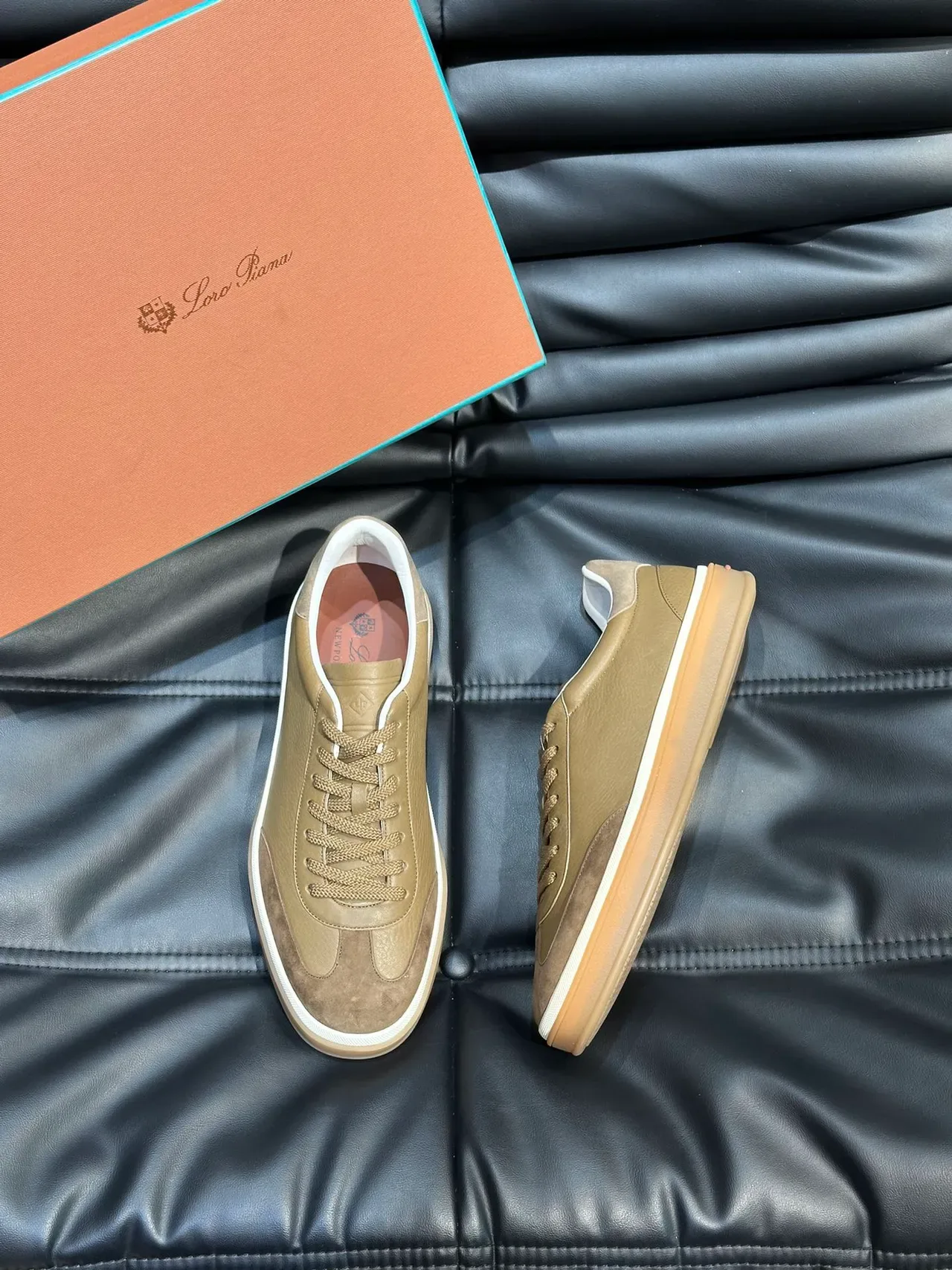 Olive Green Leather-Suede Mix Low-Top Sneakers 5