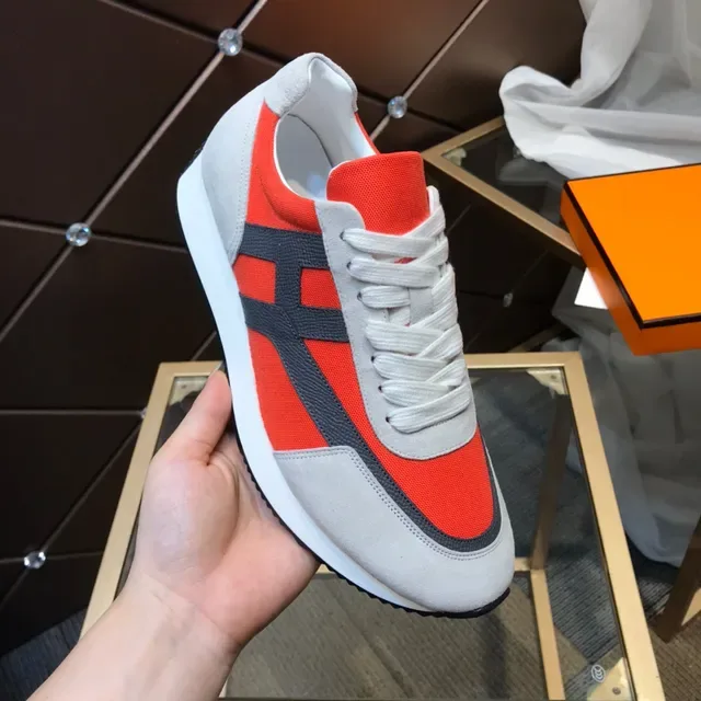Orange and Gray Color-Blocked Textile-Suede Lifestyle Sneaker 1