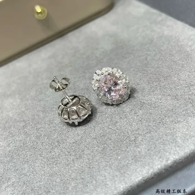 Oval Pink Gemstone Halo Stud Earrings 4