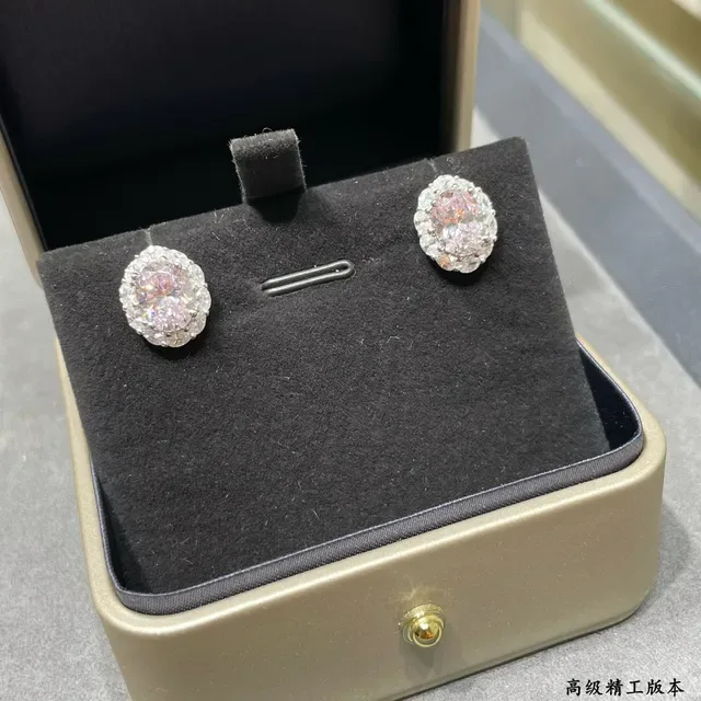 Oval Pink Gemstone Halo Stud Earrings 8