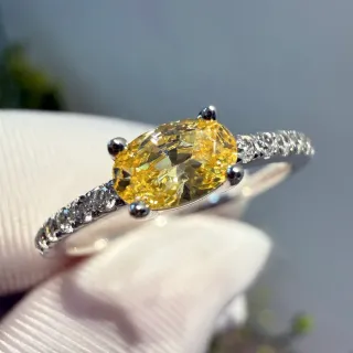 Oval Yellow Gemstone Four-Prong Pavé Diamond Ring